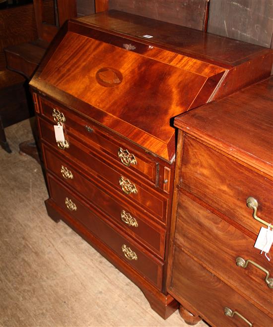 Reproduction inlaid mahogany bureau